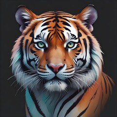 Wall Mural - Colorful Tiger Portrait Wild Jungle Cat Painting Beautiful Animal Background Graphic Design