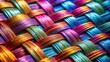 © Four888 - Macro shot of shiny polyester fibers in a woven pattern, showcasing their smooth, synthetic texture and vibrant color, with subtle threads and weave visible.