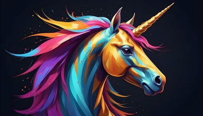 Wall Mural - Colorful Unicorn Portrait Painting Beautiful Fantasy Animal Graphic Design