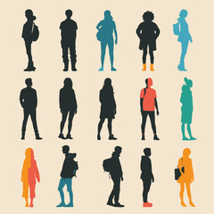 Silhouettes of diverse individuals standing against a light beige background.