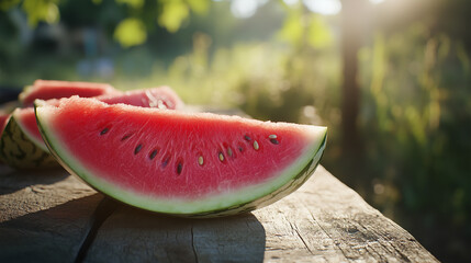 Wall Mural - watermelon on a wooden table