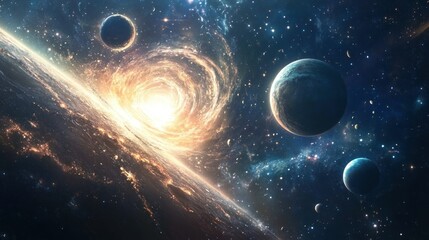 Wall Mural - A Planet's View of a Spiraling Galaxy and Stars