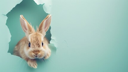 Sticker - A cute rabbit peeks through a torn wall, creating a playful and whimsical visual effect.