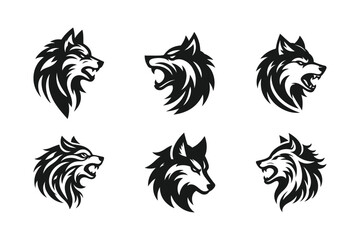 Wall Mural - Wolf head silhouette vector set