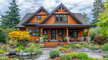 Poster - Charming Wooden House with a Lush Garden