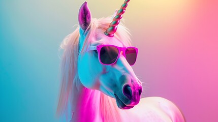 Canvas Print - A vibrant unicorn wearing sunglasses against a colorful background, blending fantasy with modern style.