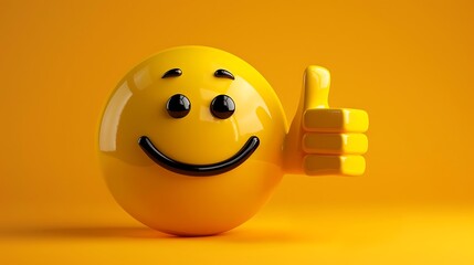 Canvas Print - A cheerful yellow smiley face with a thumbs-up gesture against an orange background.