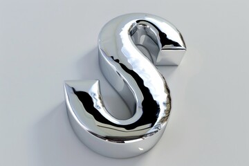 Wall Mural - A single shiny silver letter S on a white background