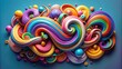 © Four888 - Vibrant 3D letters made up of colorful swirling shapes and lines, blending digital and hand-drawn elements, creating a playful and modern typographic design element.