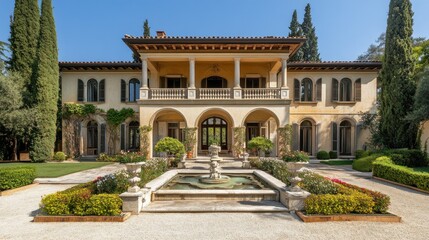 Wall Mural - Luxury Villa with Fountain and Landscaping