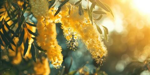 Wall Mural - Acacia tree in spectacular bloom with fragrant flowers that attract bees