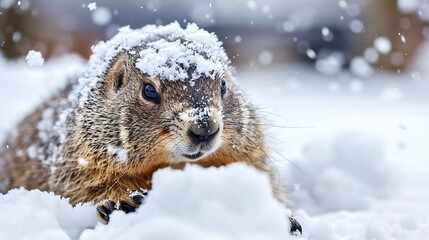 Canvas Print - A close-up of a furry animal covered in snow, showcasing its features in a wintery landscape.