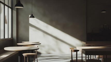 Poster - Minimalist Cafe Interior with Sunlight