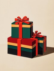 Aufkleber - These beautifully wrapped Christmas gifts showcase vibrant ribbons and geometric shapes, adding a festive touch to any decor. Generative AI