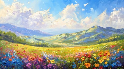 Sticker - Vibrant Mountain Meadow Painting