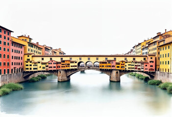 Front view of aesthetic Florence Ponte Vecchio Bridge illustration or cartoon	
