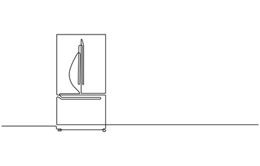 Refrigerator continuous one line drawing vector illustration, Refrigerator in one line style. Refrigerator vector illustration in one continuous line