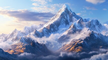 Canvas Print - Majestic Snowy Mountain Peak Surrounded by Clouds