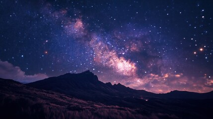 Poster - Milky Way Galaxy Over Silhouetted Mountain Range at Night