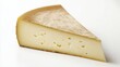 © Nuttaya Nampai - Close-up of a wedge of Holland cheese with a firm, creamy texture and small air holes, isolated on a pure white background, perfect for food packaging designs