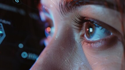 Wall Mural - Closeup of a woman's eye with digital overlay