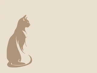 Wall Mural - Minimalist Cat Silhouette on Beige Background.