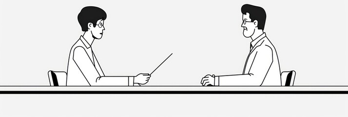 Simple line art illustration of two people in a meeting.