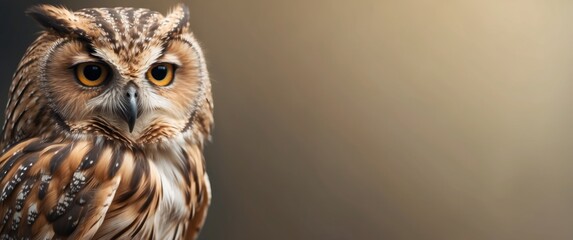 Wall Mural - A Close-Up Portrait of an Owl with Intense Yellow Eyes