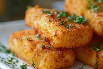 Poster - A plate of crispy tater tots smothered in fresh parsley, perfect for snacking or as a side dish