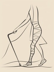 Sticker - Line Art Illustration of Person Walking with Cane.