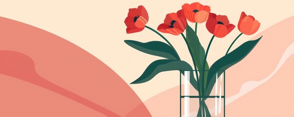 Canvas Print - Red tulips in a vase on abstract background.