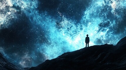 Canvas Print - Solitary Figure Gazing at a Starry Night Sky