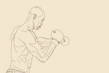 Wall Mural - Line drawing of boxer in fighting stance.