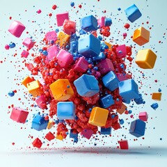 Wall Mural - Colorful Cubes Exploding in Mid-Air