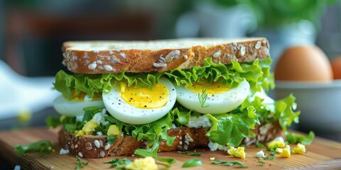 Lettuce and Boiled Egg Sandwich with Shallow Depth of Field