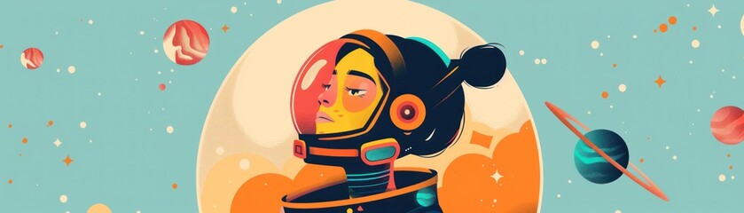 Wall Mural - Astronaut woman looking at stars.