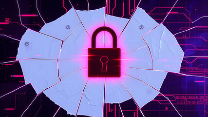 exclamation mark and padlock holographic high tech background