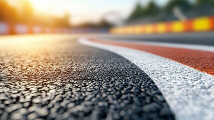 A close up of a race track with a white line and red line