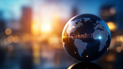 A globe with a city in the background