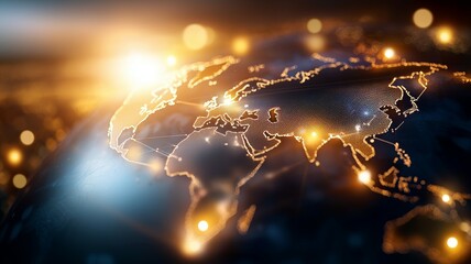 Wall Mural - a globe with a network of lights surrounding it