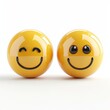 © Dipsky - Two yellow balls with smiley faces on a white background. The balls are close to each other and looking at each other. The balls have simple smiley faces with a smile and two eyes.