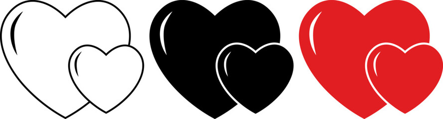 Poster - outline silhouette two hearts icon set