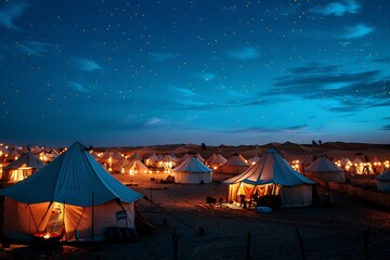 Wall Mural - camping in the deserts of saudi arabia, soft golden sand and terrain at night, a traditional bedouin