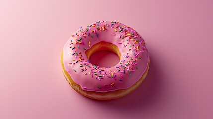 Wall Mural - Pink Frosted Donut with Sprinkles on Pastel Background