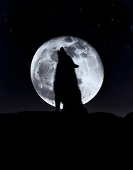  Wolf Howling on a Full Moon Night Starry Sky, Photo Realistic, Wallpaper, Cover and Screen for Smartphone, Cell Phone, PC, Laptop