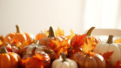 Canvas Print - Autumnal Pumpkins and Leaves