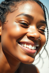 Sticker - Closeup of a woman smiling with sun-kissed skin