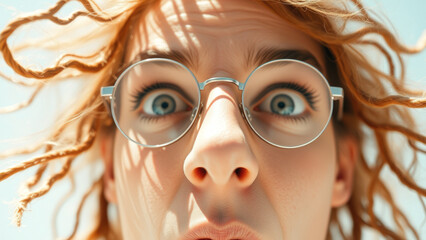 Wall Mural - Close up of surprised woman's face with glasses