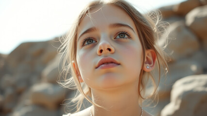 Wall Mural - Portrait of a Young Girl with Blonde Hair and Blue Eyes