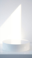 Wall Mural - Minimalist White Round Pedestal with Sunbeam